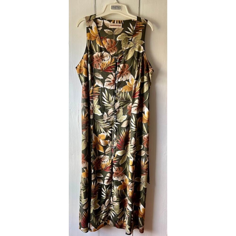 vintage floral maxi dress tropical floral print sleeveless size medium large